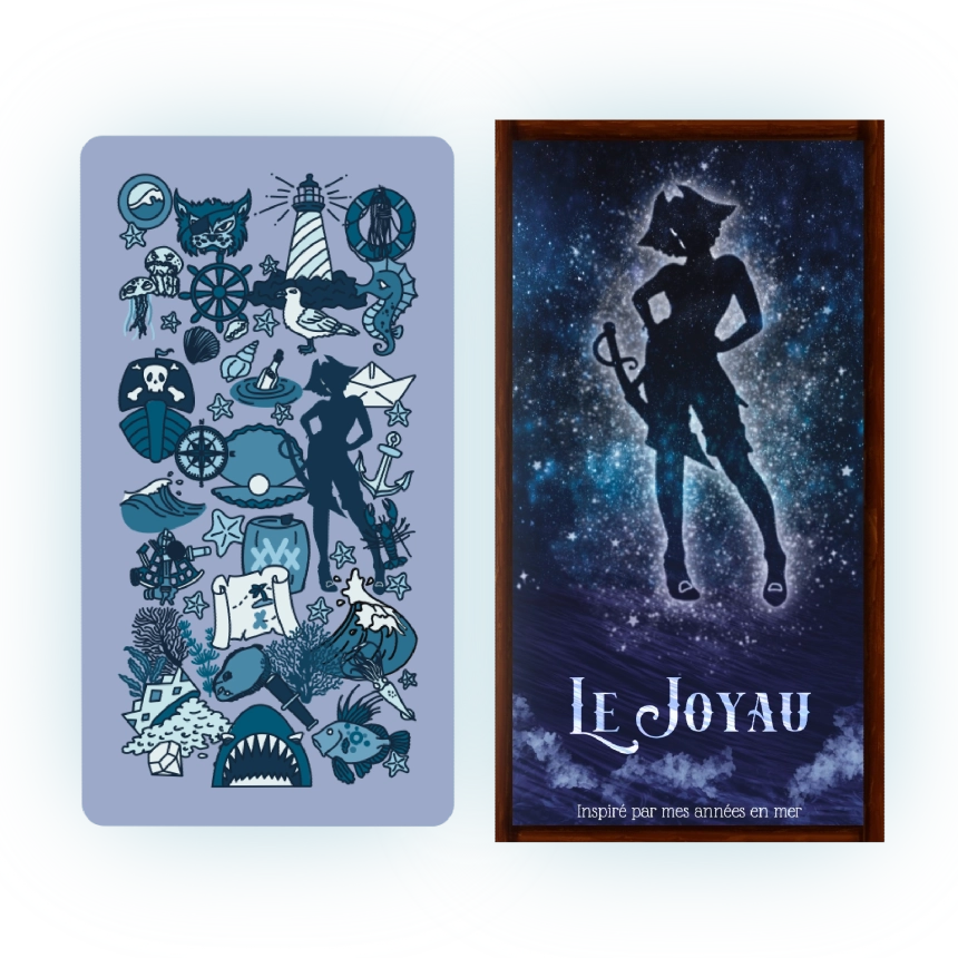 verso des c rates et face de la boite du Joyau - jeu des 7 familles moderne et enrichi